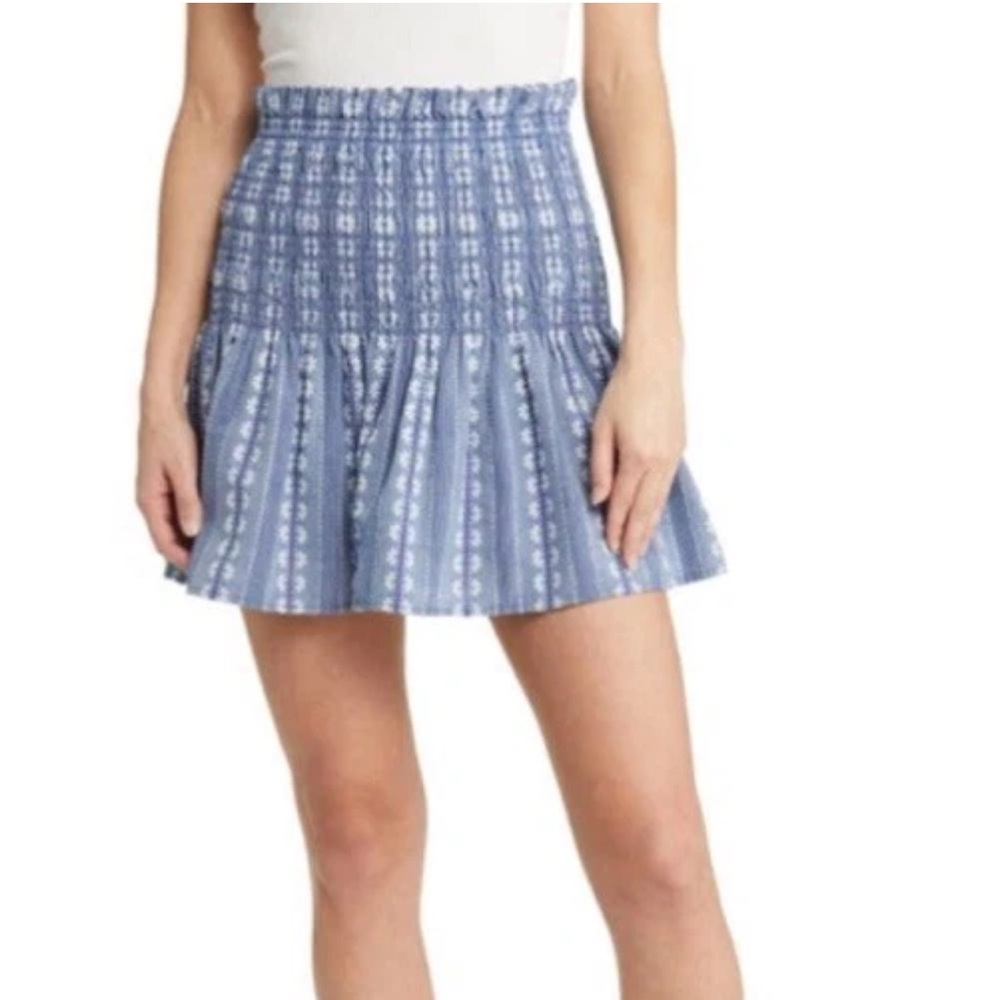 Treasure&Bond Chambray Floral Smocked Stretch PullOn Skirt M Boho Twee Whimsical